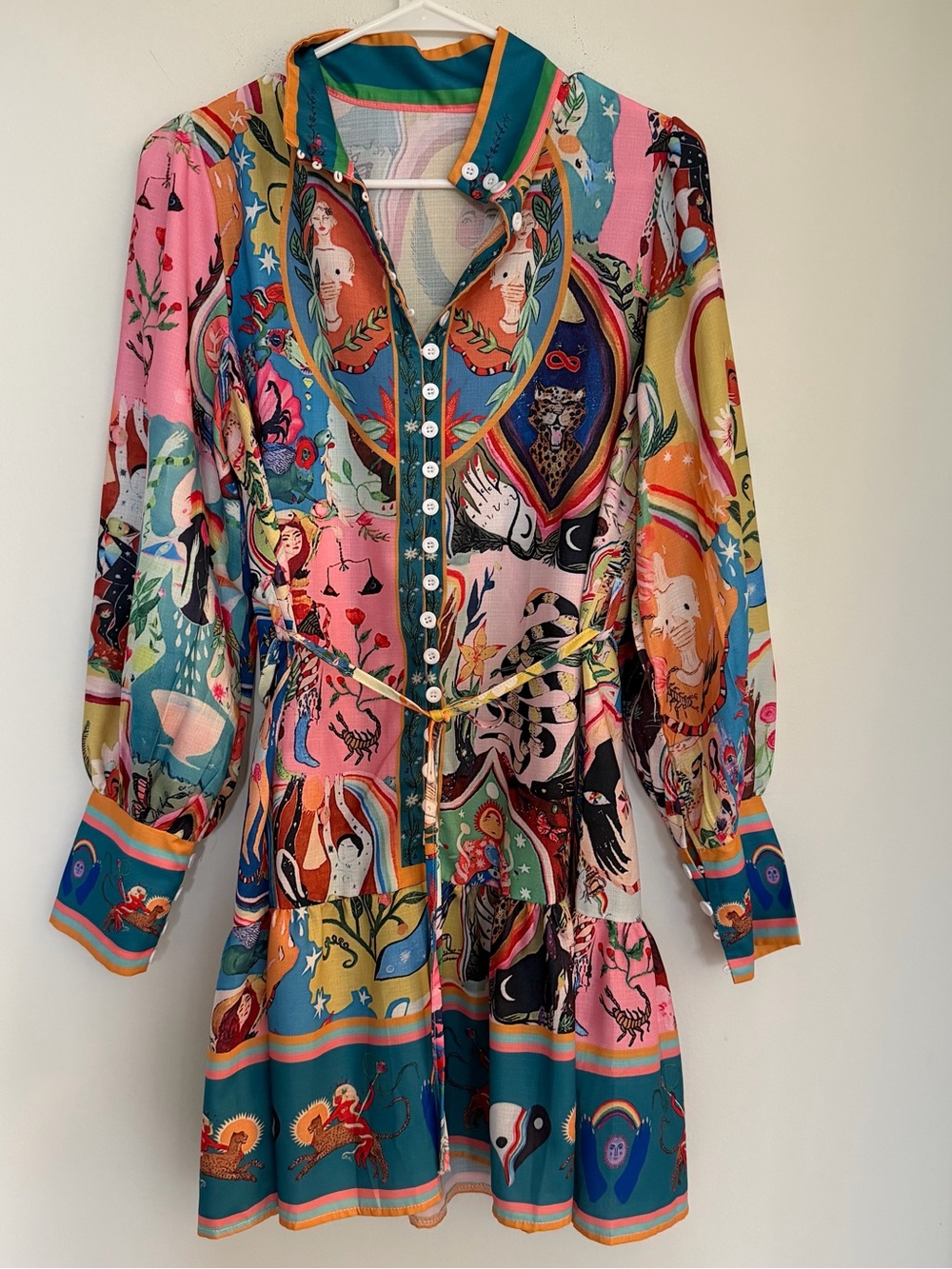 NWOT Multicolor Printed Button-Front Women's Dress with Belt-Size XL